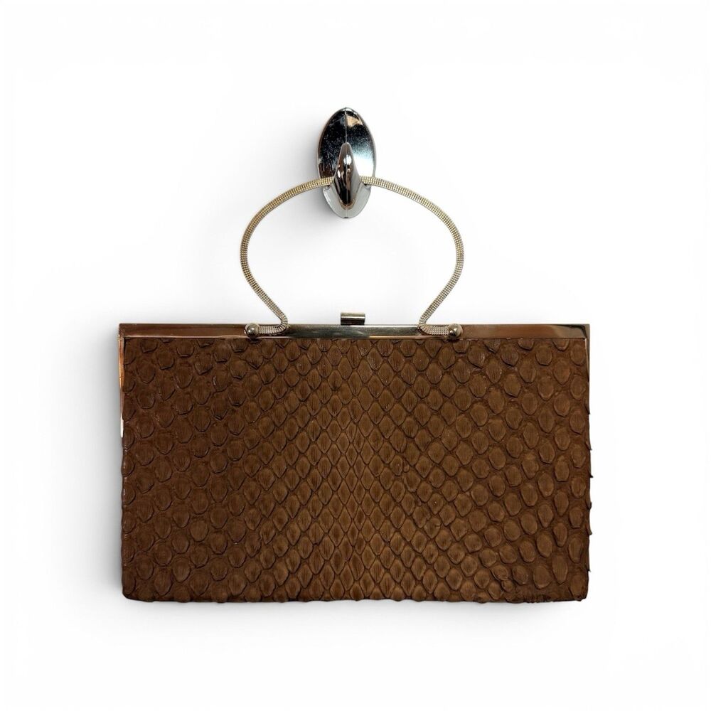 Loewe 1848 Vintage Mini Clutch Milk Chocolate Python Suede Lining Brass Hardware
